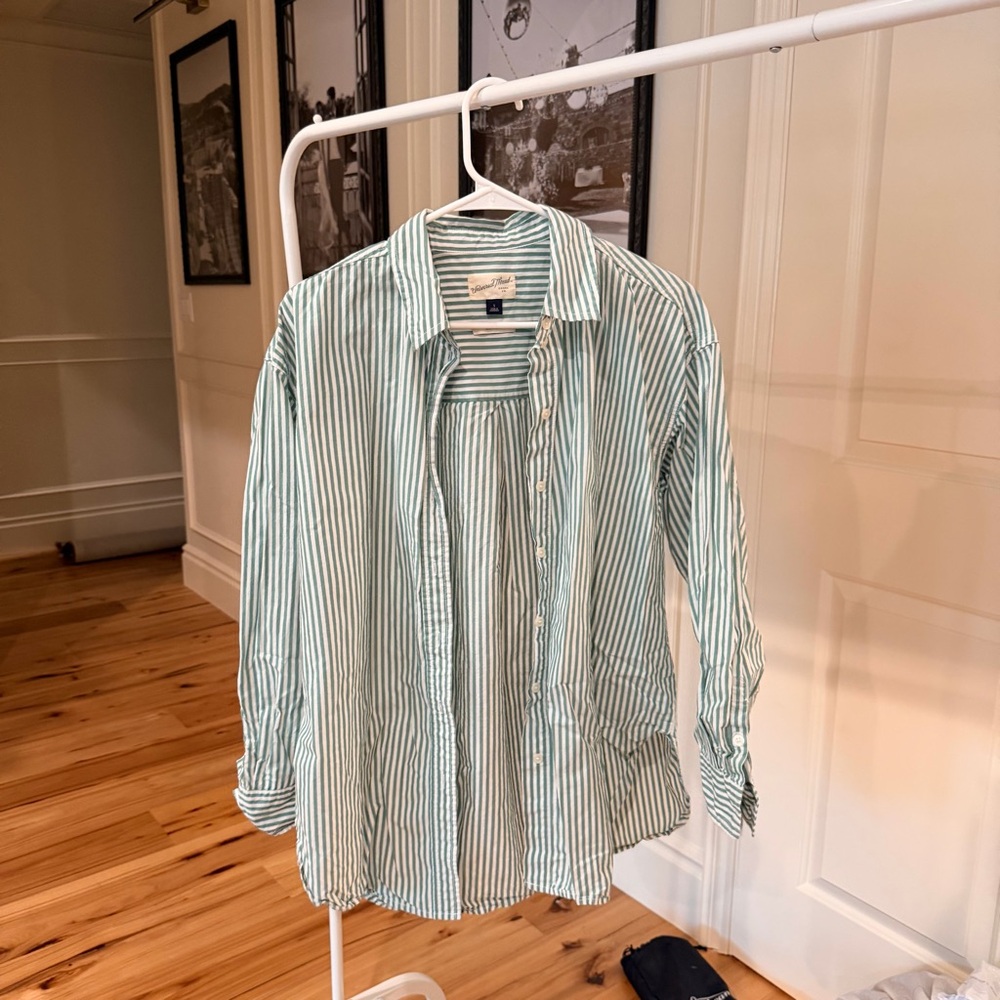 Green Striped Button-Up Shirt - Picture 3 of 5